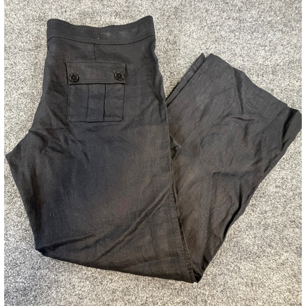 Juicy Couture Vintage Y2K Black 100% Linen Wide Leg Drawstring Pants L
